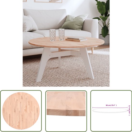 Plateau de table rond vidaXL - Plateau de table en bois - Plateau de table rond Ø90x1,5 cm Bois de hêtre massif - Plateau de table en bois de hêtre - Plateau de table basse - Plateau de table Vintage