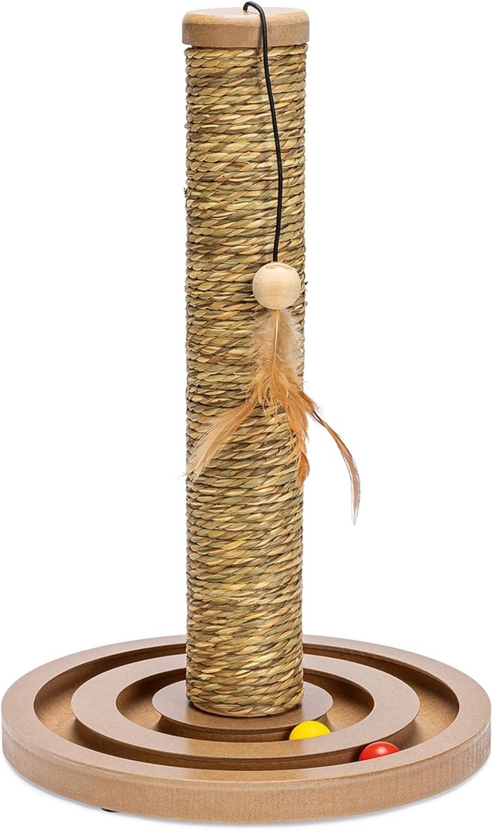 Krabpaal van zeegras met speelgoed voor katten - 44cm