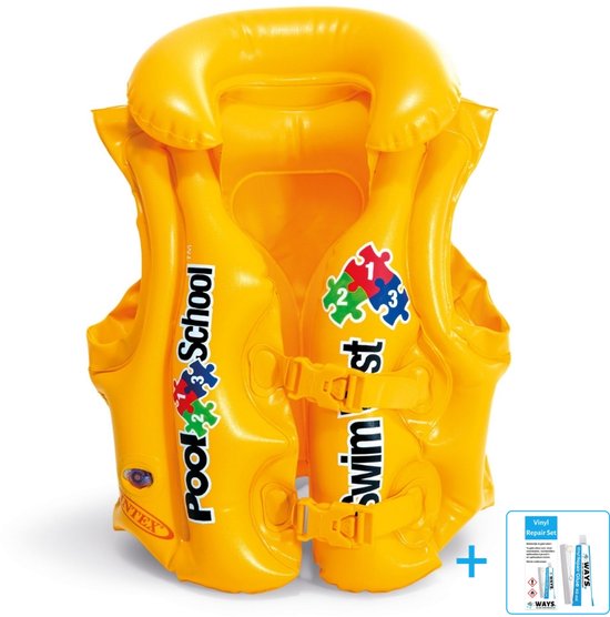 Foto: Intex zwemvest pool school deluxe swim vest veilig comfortabel vanaf 3 tot 6 jaar 50 x 47 cm inclusief reparatiesetje