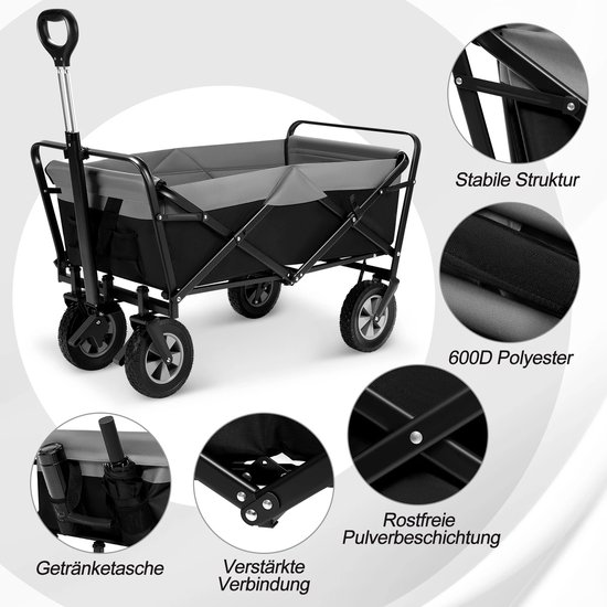 Stemily Bolderkar - Opvouwbaar - All-Terrain Wielen - Verstelbare Handgreep - 100L capaciteit - tot 80KG - 105x79,5x51,5cm van Stemily — afbeelding 2