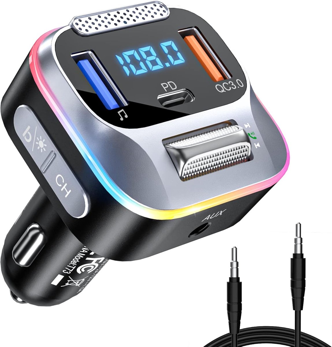 Bluetooth FM Transmitter met Snelladen en HiFi Geluid voor Auto