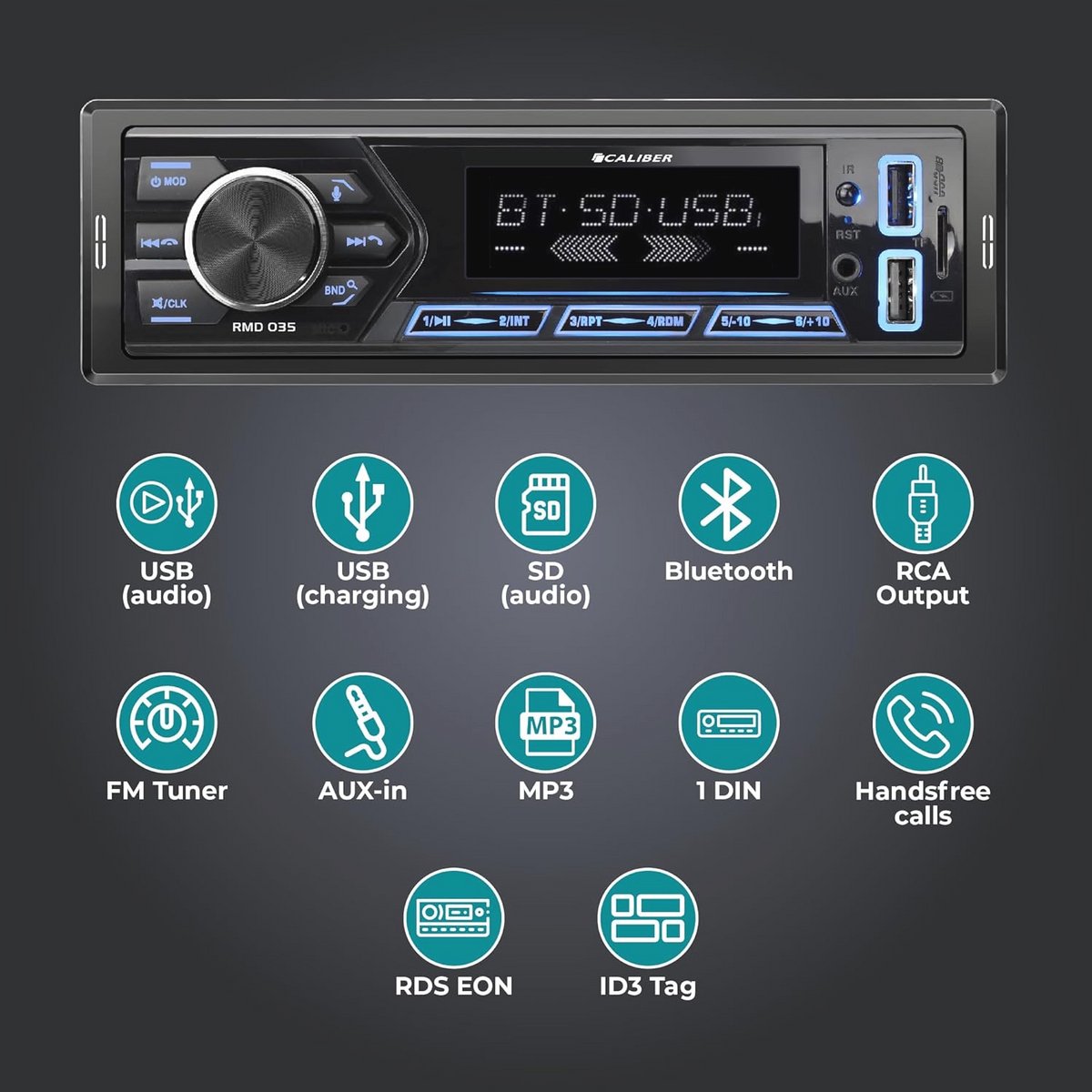 Bluetooth autoradio 1DIN met FM-tuner en USB/Micro SD
