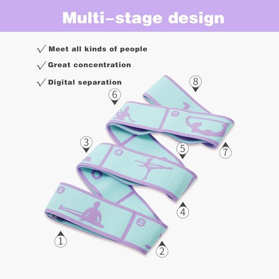 Yoga Stretch Bands with 8 Loops - Pack of 2, Flexible and Highly Elastic Straps for Physiotherapy, Dance, Pilates, and Gymnastics Exercises van Merkloos — afbeelding 4