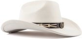 Chapeau de cowboy KIMU à bande tressée Wit - Chapeau de cowboy Western Witte tressé pour femmes et hommes - Festival de corde de cow-girl