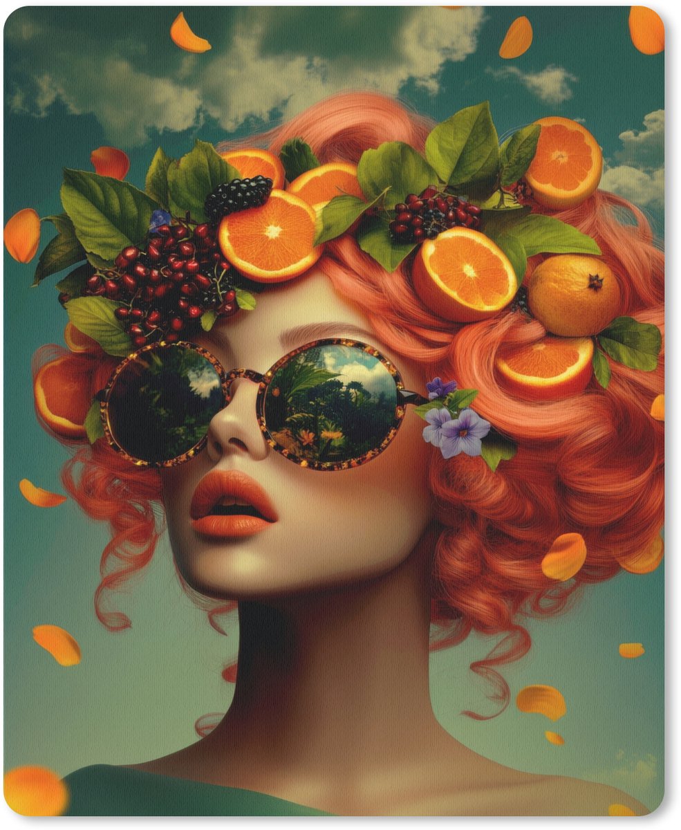 Muismat 19x23 cm - Mousepad Vrouw - Sinaasappel - Bessen - Oranje - Muismatten