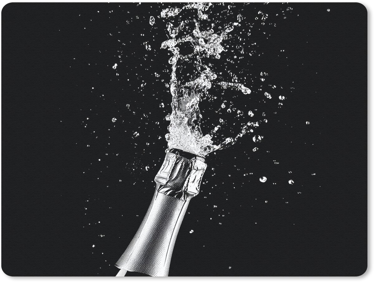 Muismat 23x19 cm - Mousepad Champagne - Zwart - Spetters - Popping - Muismatten