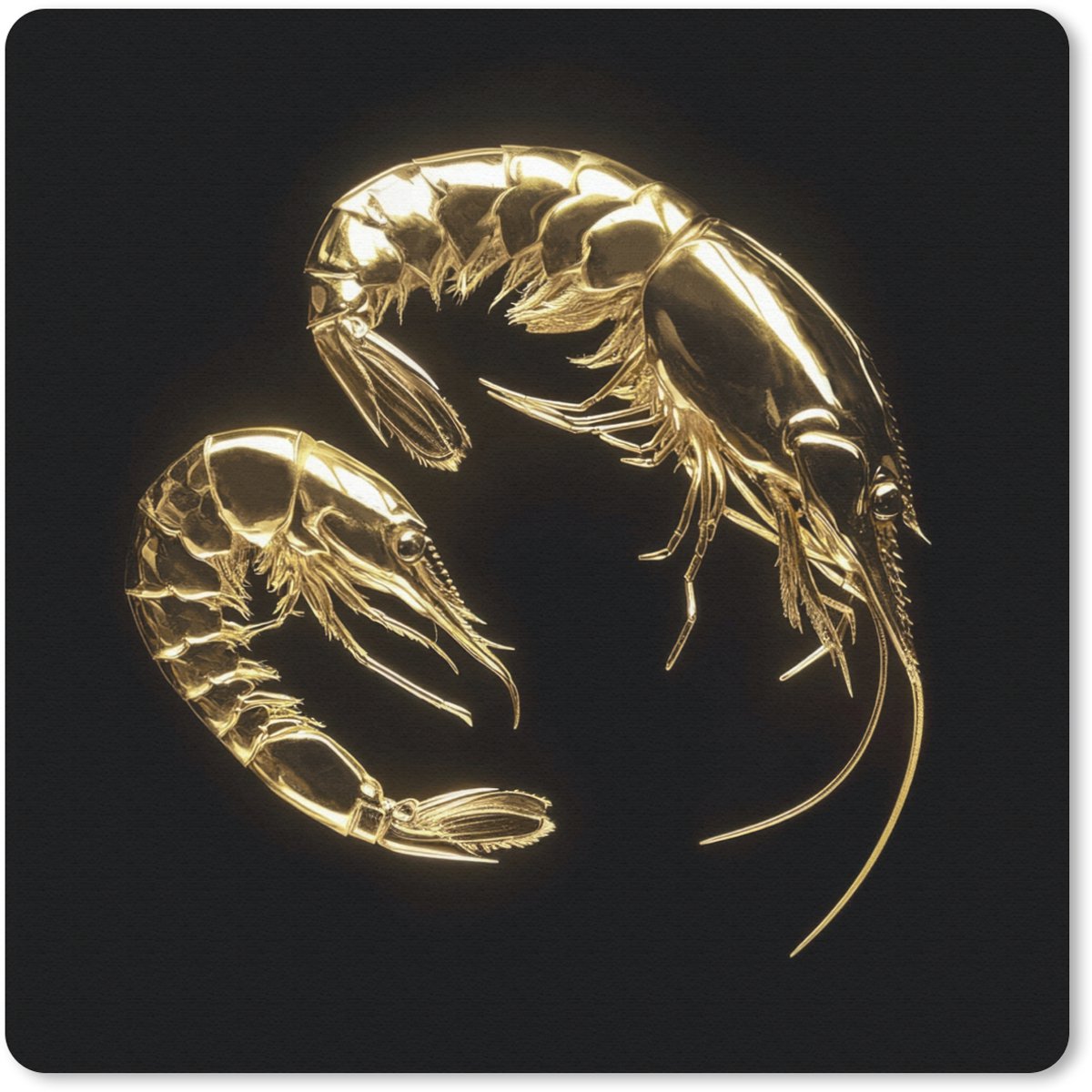 Muismat 30x30 cm - Mousepad Garnalen - Zwart - Goud - Dieren - Muismatten