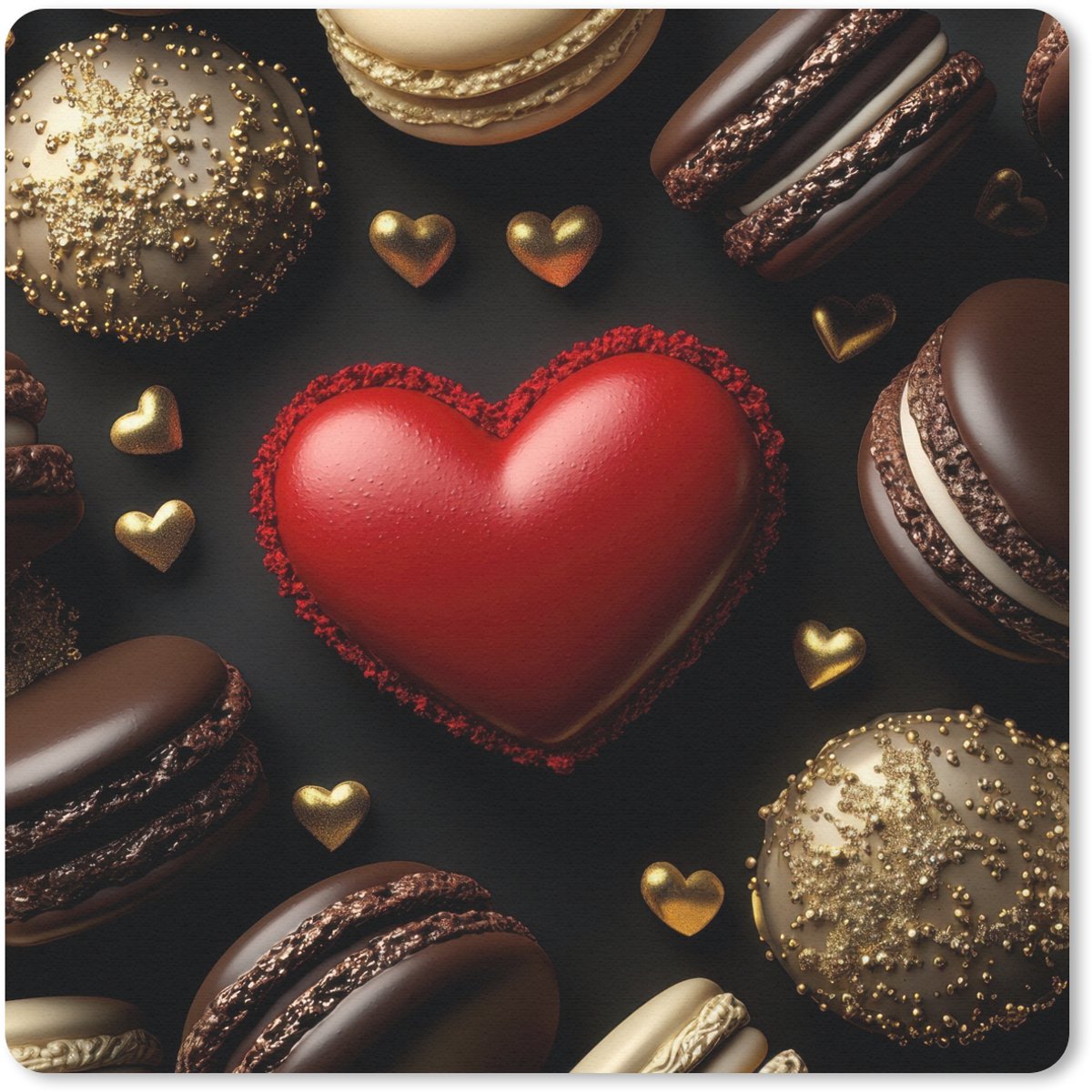 Muismat 30x30 cm - Mousepad Macarons - Rood - Hart - Muismatten