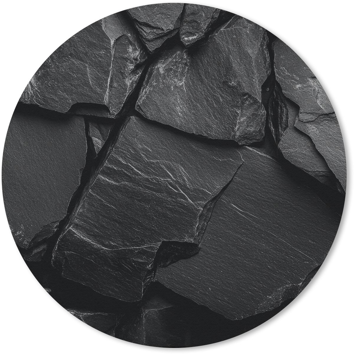 Muismat rond 40x40 cm - Mousepad Zwart - Stenen - Rots - Ronde muismatten