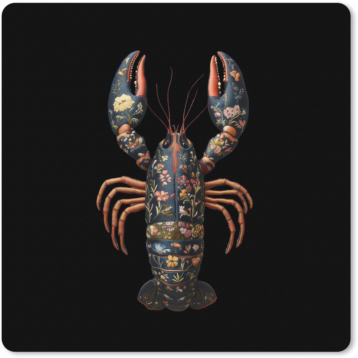 Muismat XXL 50x50 cm - Bureau onderlegger - Bureau mat Kreeft - Zwart - Bloemenpatroon - Artistiek - Bureaumat - Gaming mousepad xl - Bureaulegger groot - Computer deskmat