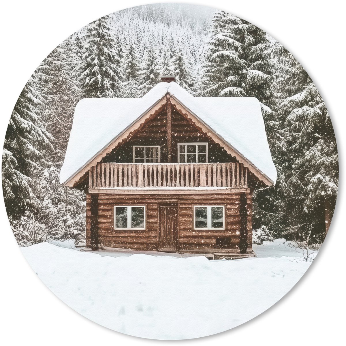 Muismat rond 40x40 cm - Mousepad Huis - Bos - Winter - Natuur - Sneeuw - Ronde muismatten