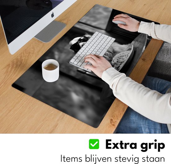 Sous-main 80x40 cm - Tapis de souris Golden Retriever - Chien - Joyeux - Assiette de spaghetti - Zwart - blanc - Sous-main - Tapis de souris XXL - Sous-main - Grands Tapis de souris - Organiseur de bureau - Sous-main