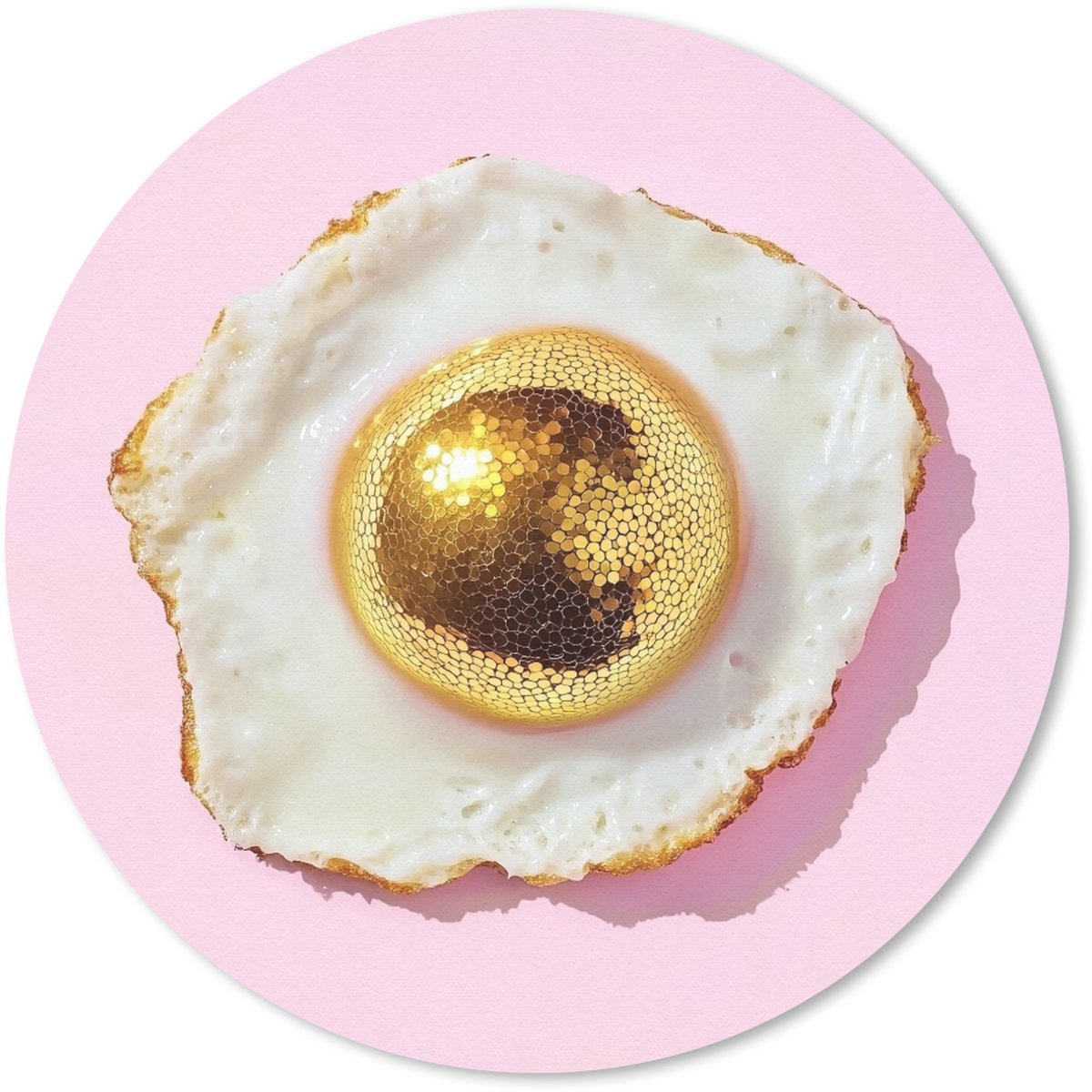 Muismat rond 30x30 cm - Mousepad Ei - Disco - Ontbijt - Glitter - Ronde muismatten