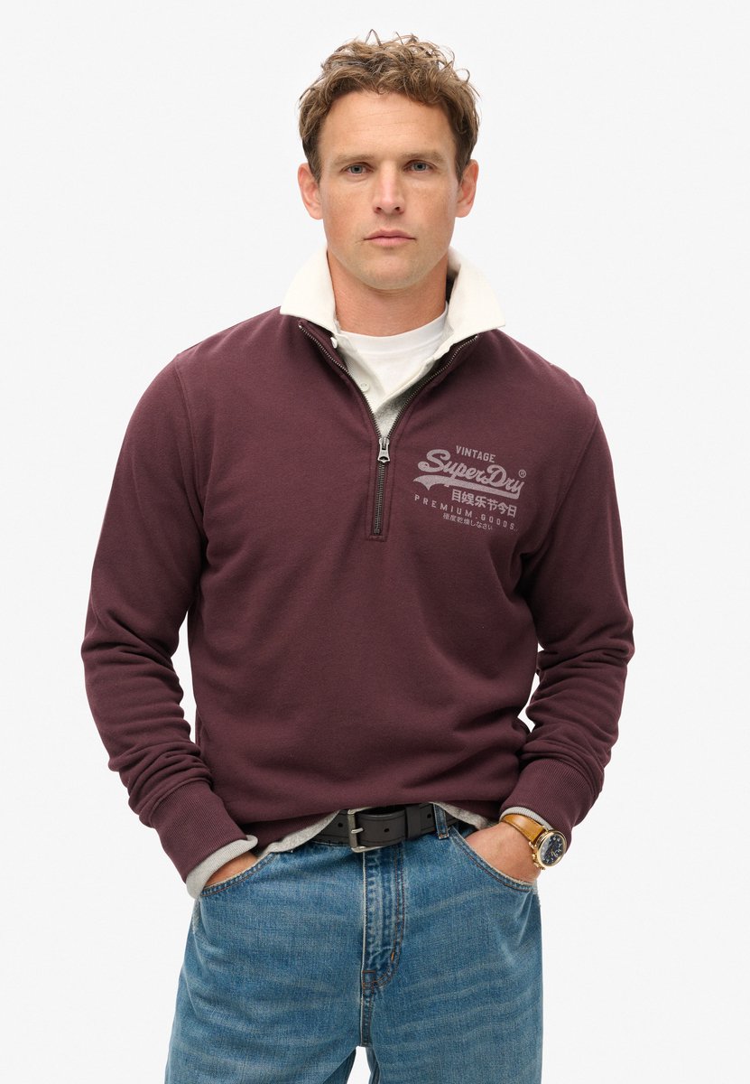 Superdry Klassieke trui met halve rits en print Heren Truien Rich Deep Burgundy