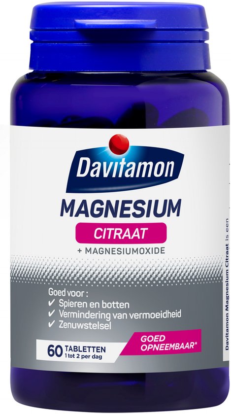 Davitamon Magnesium citraat – 100% magnesium citraat - Voedingssupplement - 60 Magnesium tabletten