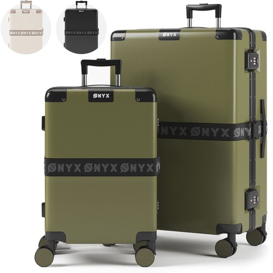 ONYX 2-delige Kofferset - Handbagage en Check-in koffer - 33L/100 L - TSA slot - Spinner wielen - Lichtgewicht Trolley - Aluminium sluiting - Groen