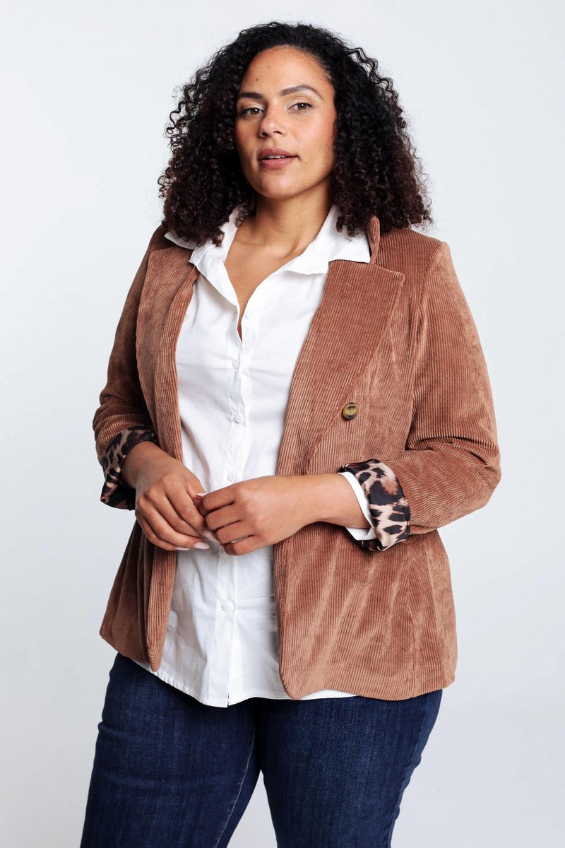 Paprika rechtvallende blazer cognac Maat 50