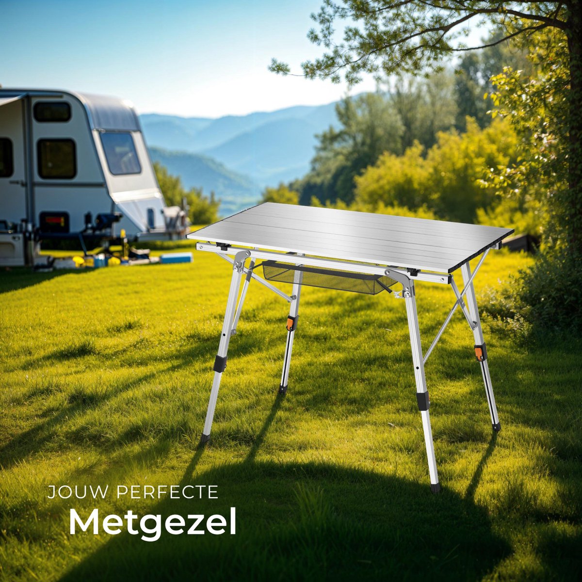 tectake® Campingtafel - Klaptafel van Aluminium - Oprolbaar XXL-Tafelblad - Opvouwbare Campingtafel - Reistafel - Tuintafel - Weerbestendig - Verstelbare Poten - Draagtas - 120 x 70,5 cm - Zwart