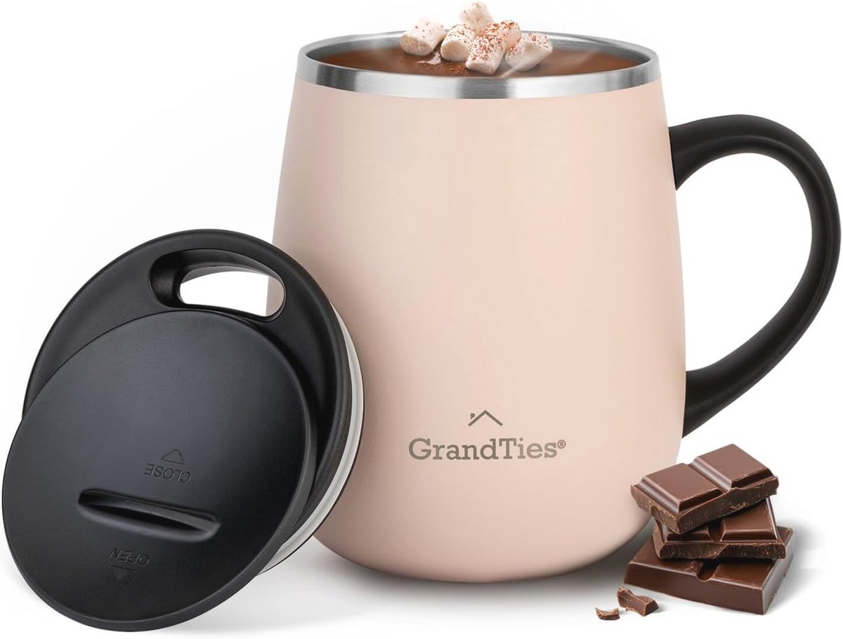 Geïsoleerde koffiemok met handvat en schuifdeksel - 16oz dubbelwandige thermische beker voor warme en koude dranken
