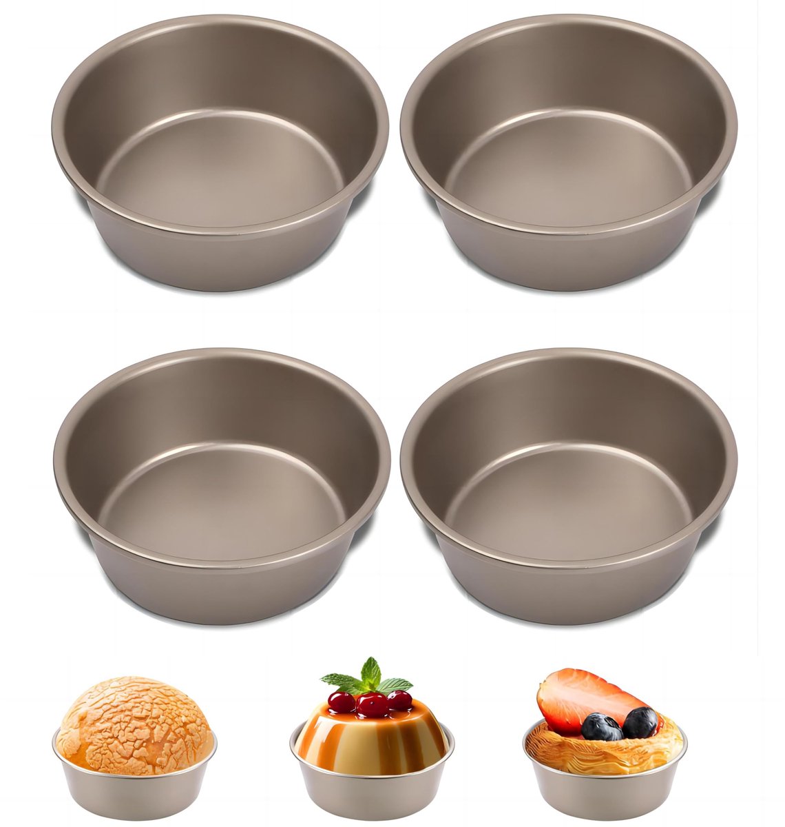 Ibenzoa® Ronde Mini-Bakvormen Set van Vier voor Perfecte Taarten en Desserts in Jouw Keuken
