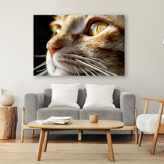 Oeil de chat détaillé en gros plan - Peinture de chat - Œuvre d'art animalier - Hyperréalisme - Décoration d'intérieur - Décoration murale de salon - Toile 120x80 cm