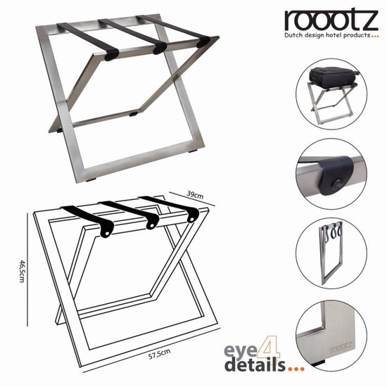 Porte-valises Roootz Compact | Acier inoxydable avec sangles en nylon gris | Pliable | Compact