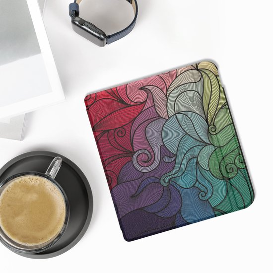 kwmobile e-reader hoesje geschikt voor Kobo Libra Colour hoes - E reader flip case met magnetische sluiting - Ereader cover - Kleurrijk design in roze / blauw / groen van Merkloos — afbeelding 2