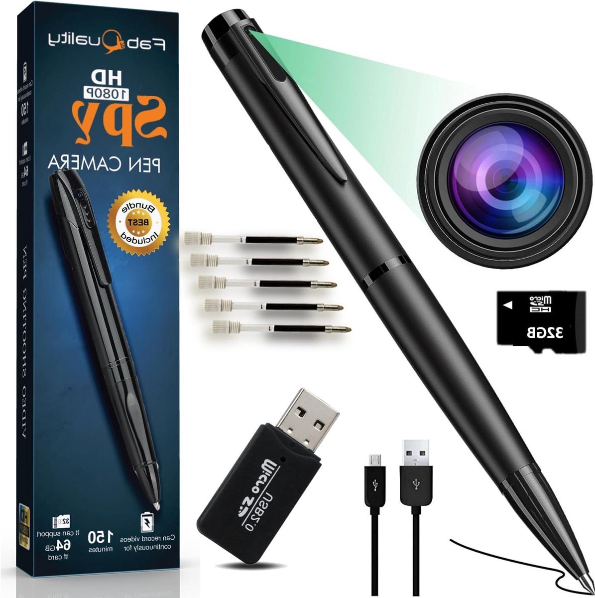 Verborgen Camera Pen - 32GB Spy Camera met 1080P Full HD Video | Mini Nanny Cam voor thuisbeveiliging zakendoen en leren | 2023-versie