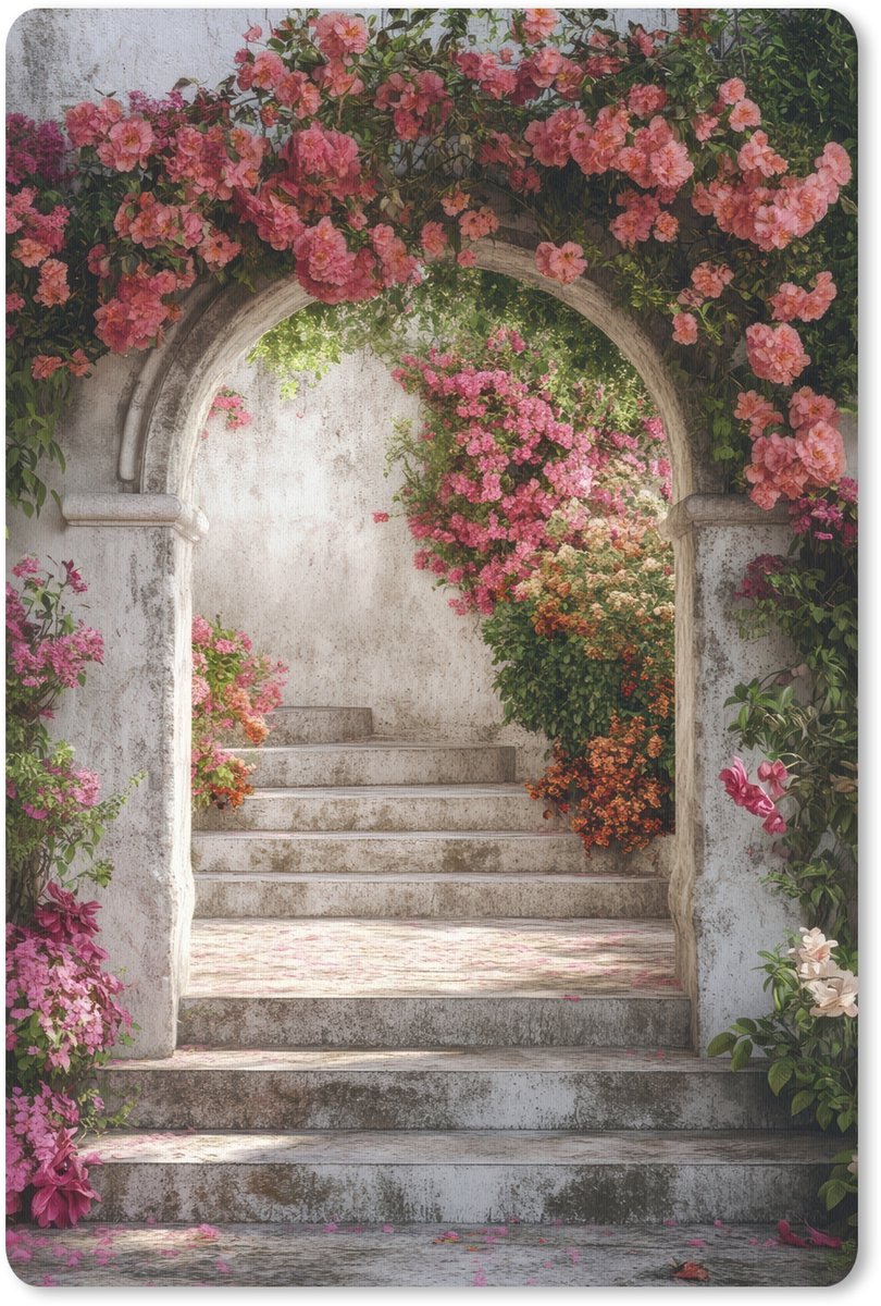 Muismat 18x27 cm - Mousepad Doorkijk - Rozen - Vintage - Poort - Muismatten