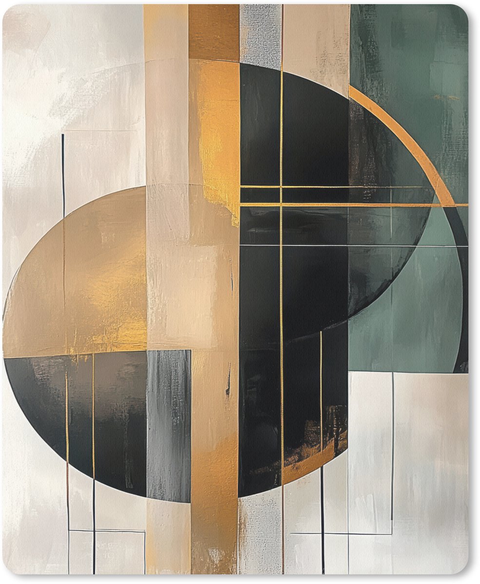 Muismat 19x23 cm - Mousepad Abstract - Goud - Brons - Groen - Vormen - Modern - Muismatten