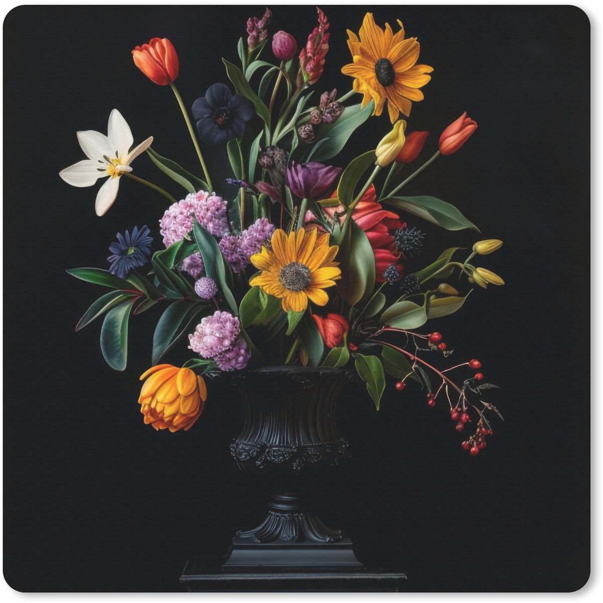 Muismat 20x20 cm - Mousepad Zonnebloemen - Boeket - Kleurrijk - Muismatten