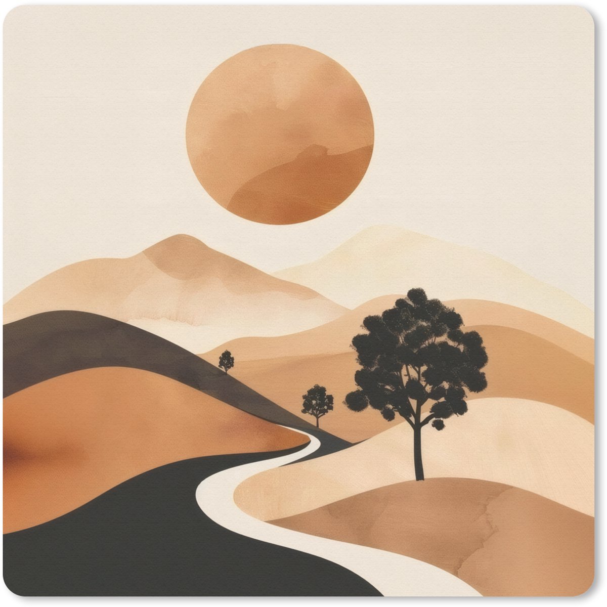 Muismat 20x20 cm - Mousepad Zon - Heuvels - Boom - Abstract - Muismatten