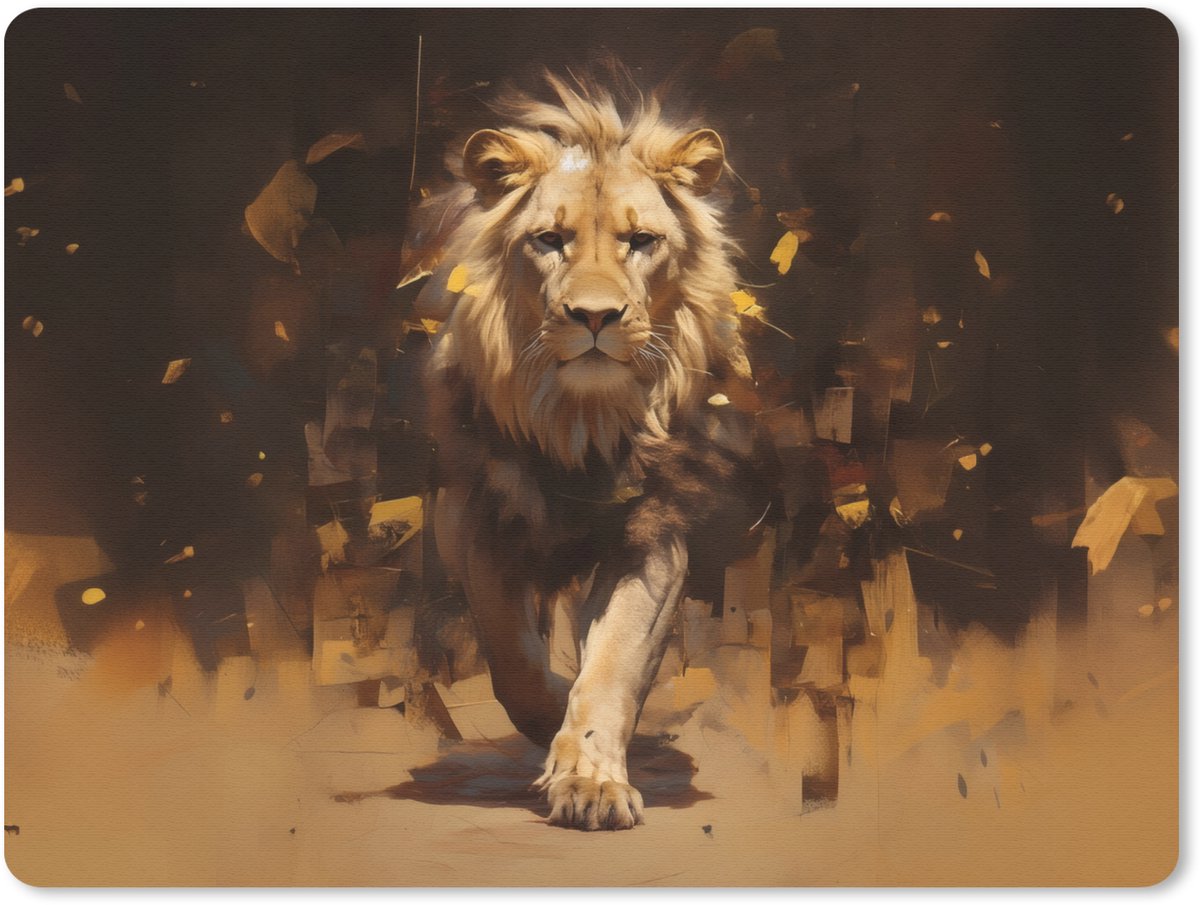 Muismat 23x19 cm - Mousepad Leeuw - Geschilderd - Abstract - Goud - Muismatten