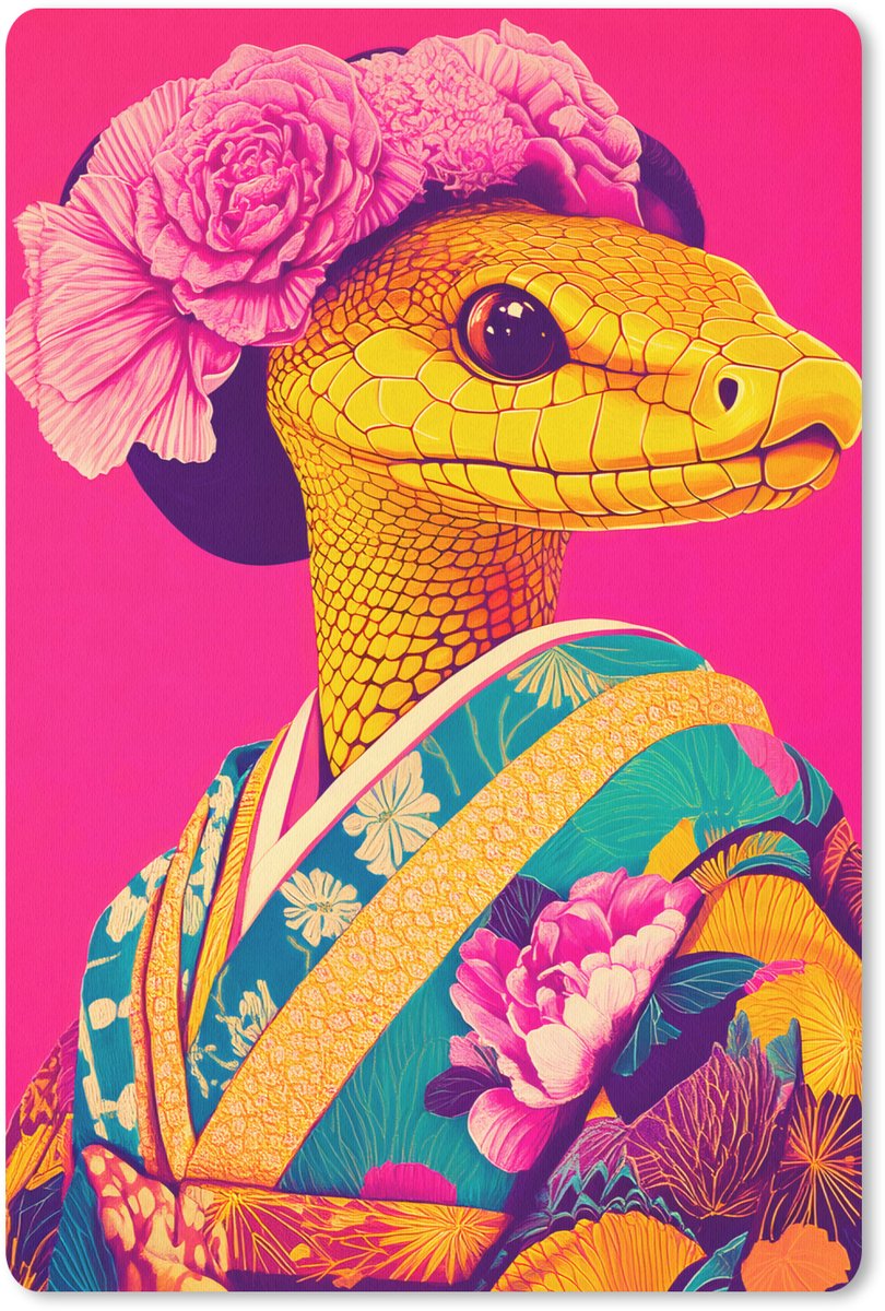 Muismat 18x27 cm - Mousepad Hagedis - Bloemen - Roze - Kimono - Muismatten