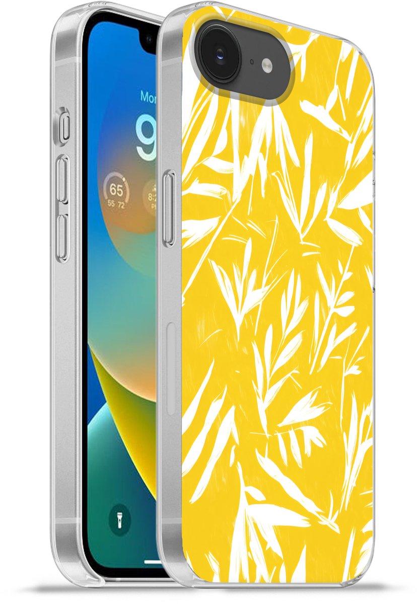 Telefoonhoesje Geschikt voor iPhone 16e hoesje - Abstract - Bladeren - Geel - Penseelstreken - Siliconen Telefoonhoesje Telefoonhoesje