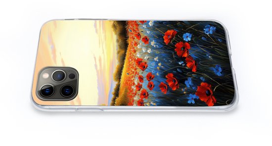 Telefoonhoesje Geschikt voor iPhone 13 Pro hoesje - Klaproos - Bloemenveld - Kleurrijk - Siliconen Telefoonhoesje Telefoonhoesje
