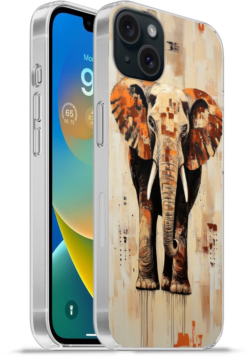 Telefoonhoesje Geschikt voor iPhone 15 Plus hoesje - Olifant - Slurf - Mozaïek - Abstract - Siliconen Telefoonhoesje Telefoonhoesje
