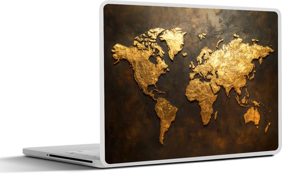 Laptop sticker - 17.3 inch - Wereldkaart - Goud - Roest print - 40x30cm - Laptopstickers - Laptop skin - Cover