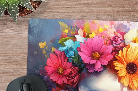 Muismat XXL 60x60 cm - Bureau onderlegger - Bureau mat Schedel - Bloemen - Doodshoofd - Kleurrijk - Bureaumat - Gaming mousepad xl - Bureaulegger groot - Computer deskmat