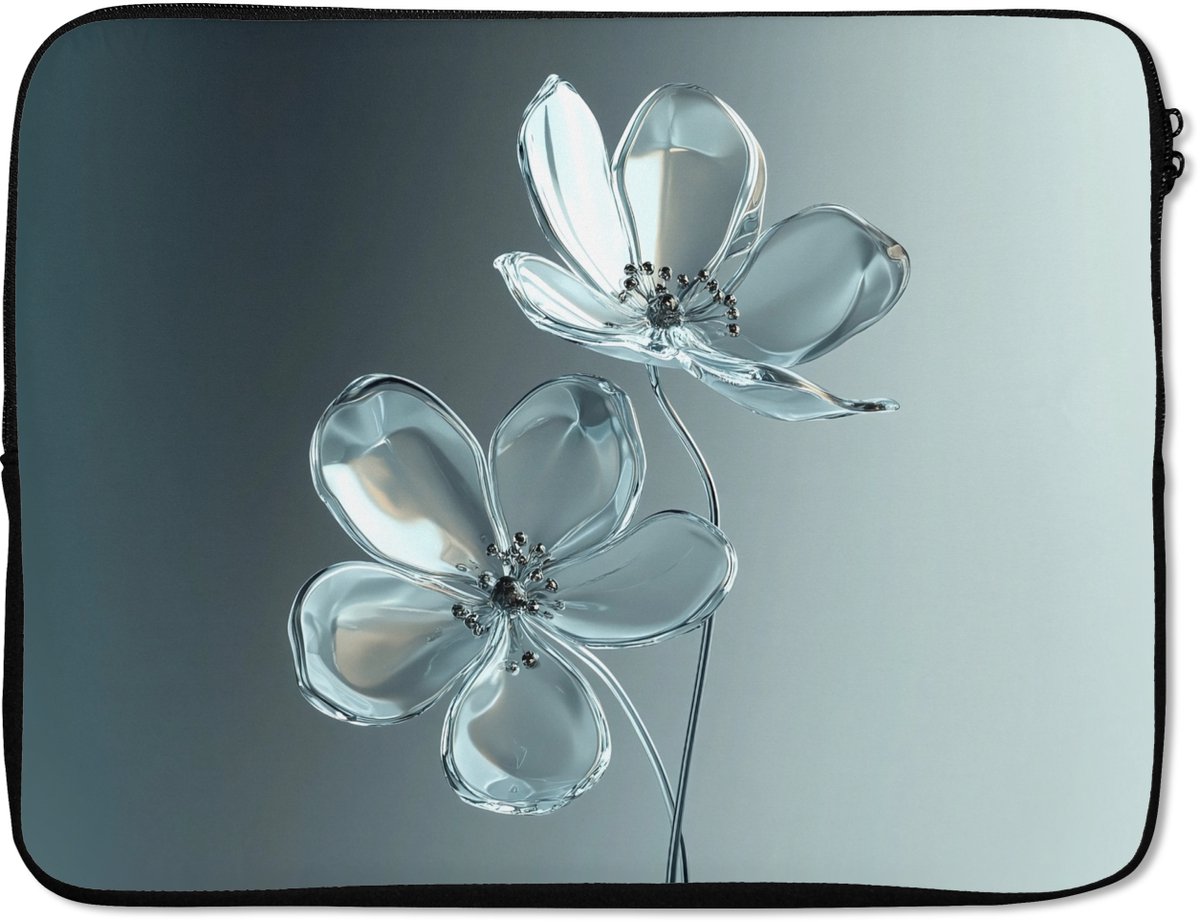 Laptophoes 15.6 inch - Kristal - Bloemen - Grijs - Laptop sleeve - Binnenmaat 37x26 cm - Zwarte achterkant