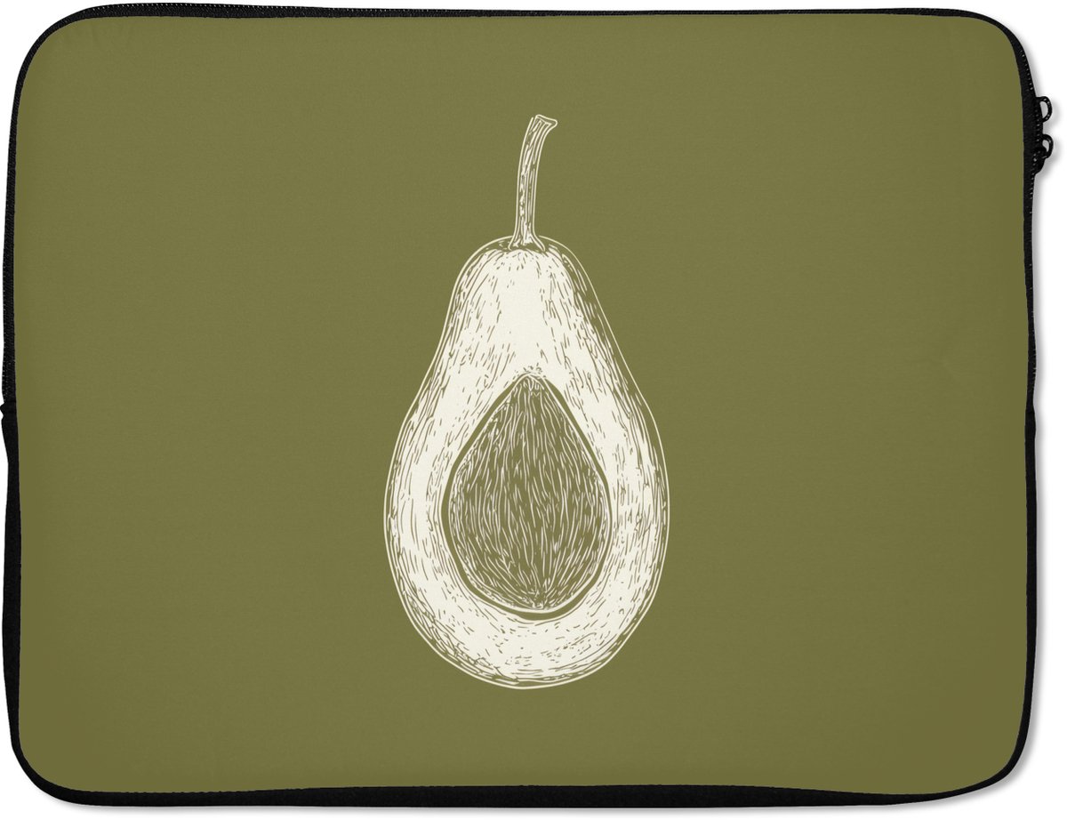 Laptophoes 15.6 inch - Avocado - Minimalistisch - Illustratie - Groen - Laptop sleeve - Binnenmaat 37x26 cm - Zwarte achterkant