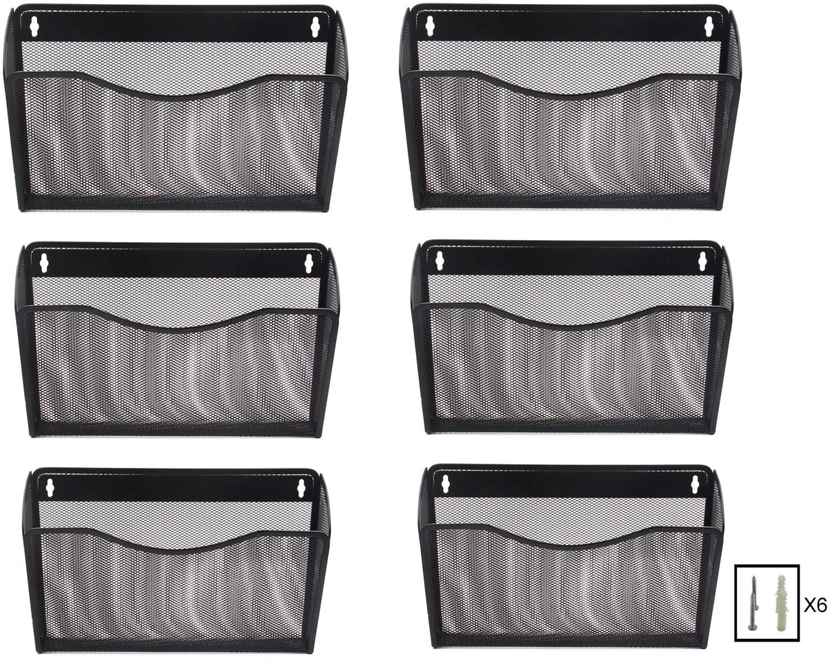 Ibenzoa Robuuste Metalen Wandorganizer – 6-delige Set voor Documenten en Tijdschriften zwart