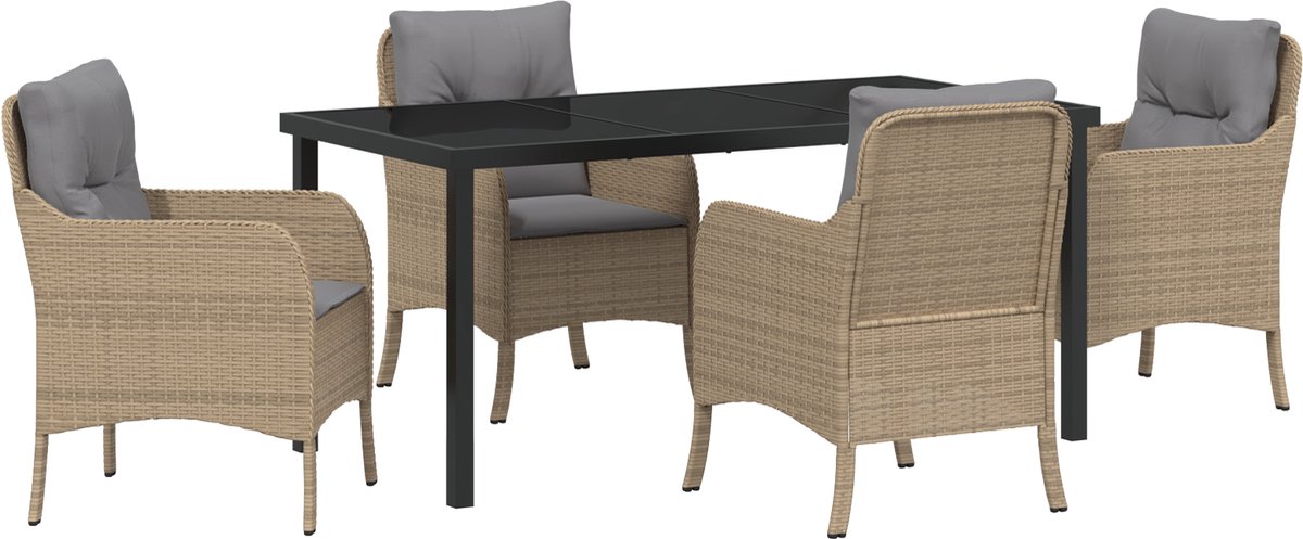 vidaXL - Tuin - Eettafel - Set - met - kussen - 5 - pcs - Beige - poly - rattan