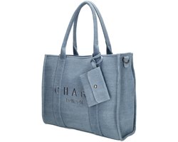 Charm London Bond Laptoptas 15,6 inch - Shopper - Schoudertas - Laptopvak - Denim - Spijkerstof - Dames Tas - Lichtblauw.