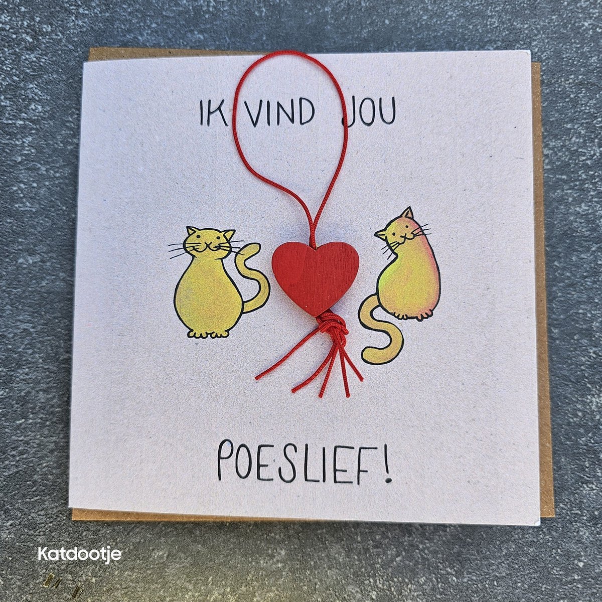 Katdootje - Dubbele wenskaart met envelop - Poeslief - Hart