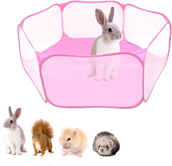 KEESIN Box voor kleine dieren met afneembare bodem en ademende transparante gaaswanden, opvouwbare dierenbehuizing, kooi voor reptielen, puppy's, kittens, konijnen, kippen, binnen- en buitenomheining
