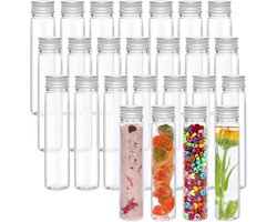 Kurtzy Doorzichtig Plastic Reageerbuisjes met Schroefdop en Schoonmaak Borstel (25 Pak) - 75 ml - Herbruikbaar Transparante Container Buisjes voor Snoep Opslag, Vloeistoffen, Badzout, Kralen & Bloemen