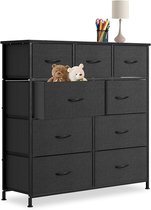 Commode NAIZY avec 9 tiroirs et poignée, structure en métal, hauteur réglable, meuble de rangement pour salon, chambre à coucher, couloir, noir