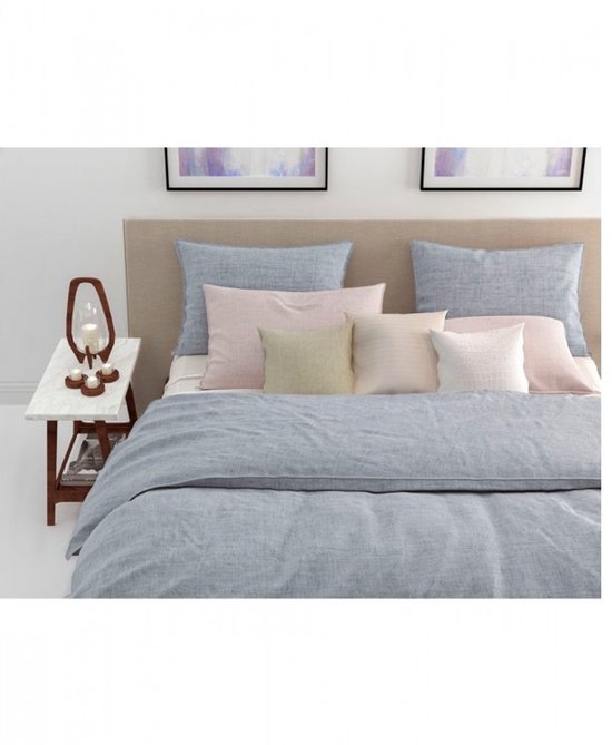 Zohome Dekbedovertrek Lino - Deken - Dekbed - Blauw - 100% Katoen - Uni - 200x220 + 2 slopen 60/70 cm van Zohome — afbeelding 2