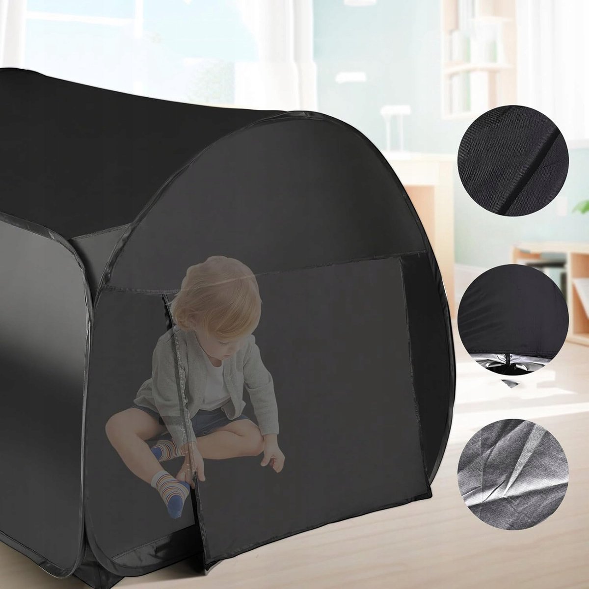 Sensorische Tent - Pop-up Verduisterende Tent - 120x120x120cm Kubus - 20 Seconde Snel Opzetten - Volledig Afsluitbaar Rustgevend - Draagbaar & Compact 1.65kg - Voor Kinderen & Volwassenen Thuis, Camping & Reizen – foto 5